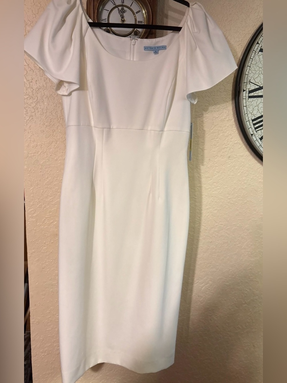 ANTONIO MELANI White Flutter Sleeve Midi Dress